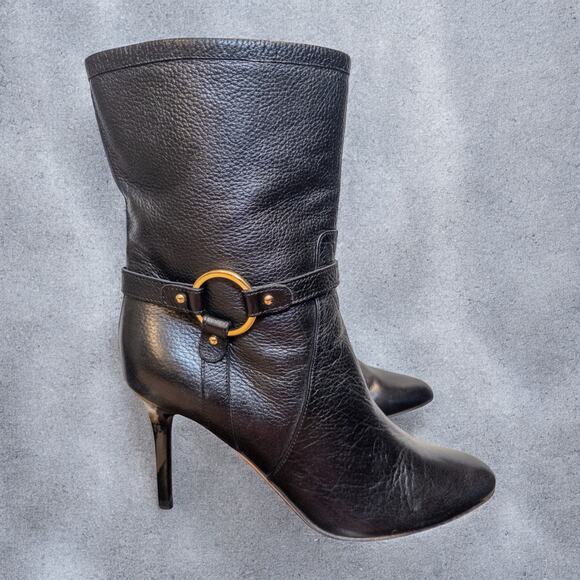 Jimmy Choo Black Leather Mid Calf Stiletto Booties EU 36.5 US 6.5 - Picture 3 of 10